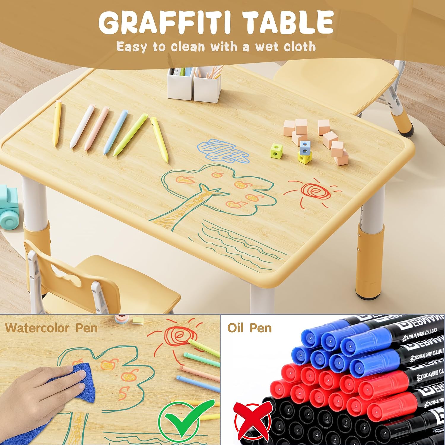 Thumbnail 1 de Brelley Adjustable Toddler Table and Chair Set, Beige, 31.5" x 23.6
