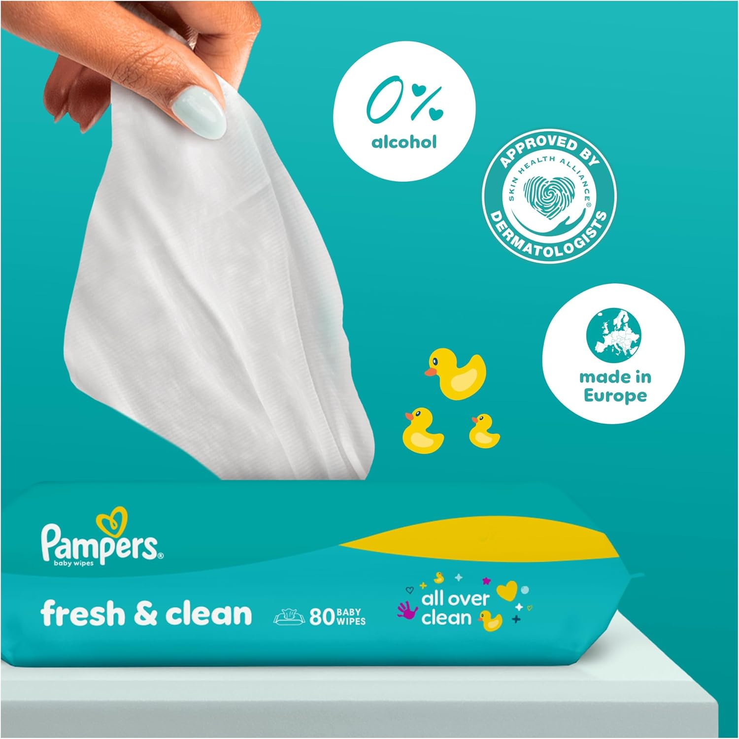 Detalle 2 de Pampers Fresh Clean Baby Wipes: 15 Packs of 52 (780 Wipes) for All Over Clean