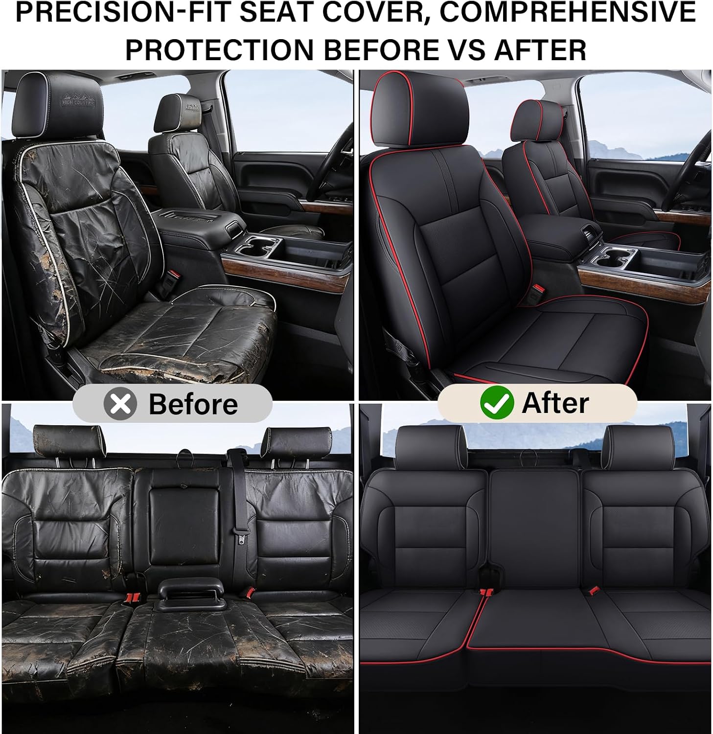 Detalle de Coverado Chevy Silverado Seat Covers Full Set (Faux Leather) for 2014-2018 1500 & 2015-2019 2500HD/3500HD