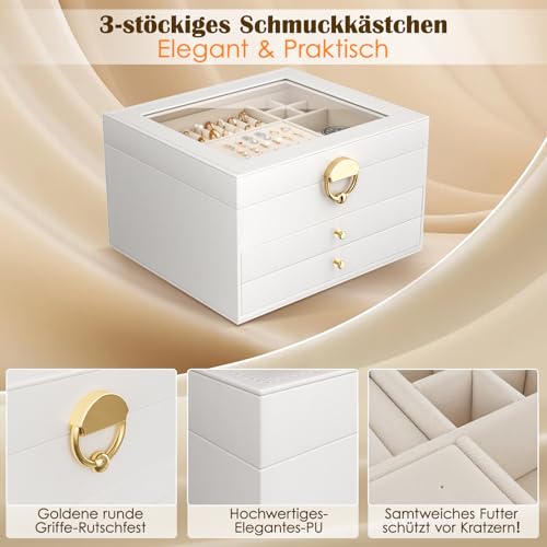 Thumbnail 3 de OrderlyGo 3-Stöckiger Schmuckkästchen Groß – Transparenter Deckel & Samtfutter