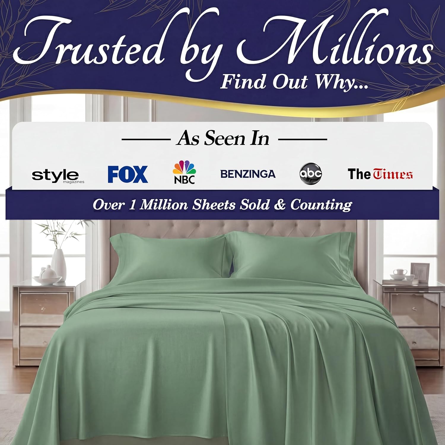 Thumbnail 3 de DECOLURE 100% Viscose Derived from Bamboo King Size Sheets (4-Piece) — Deep 17" Pockets, Sage Green