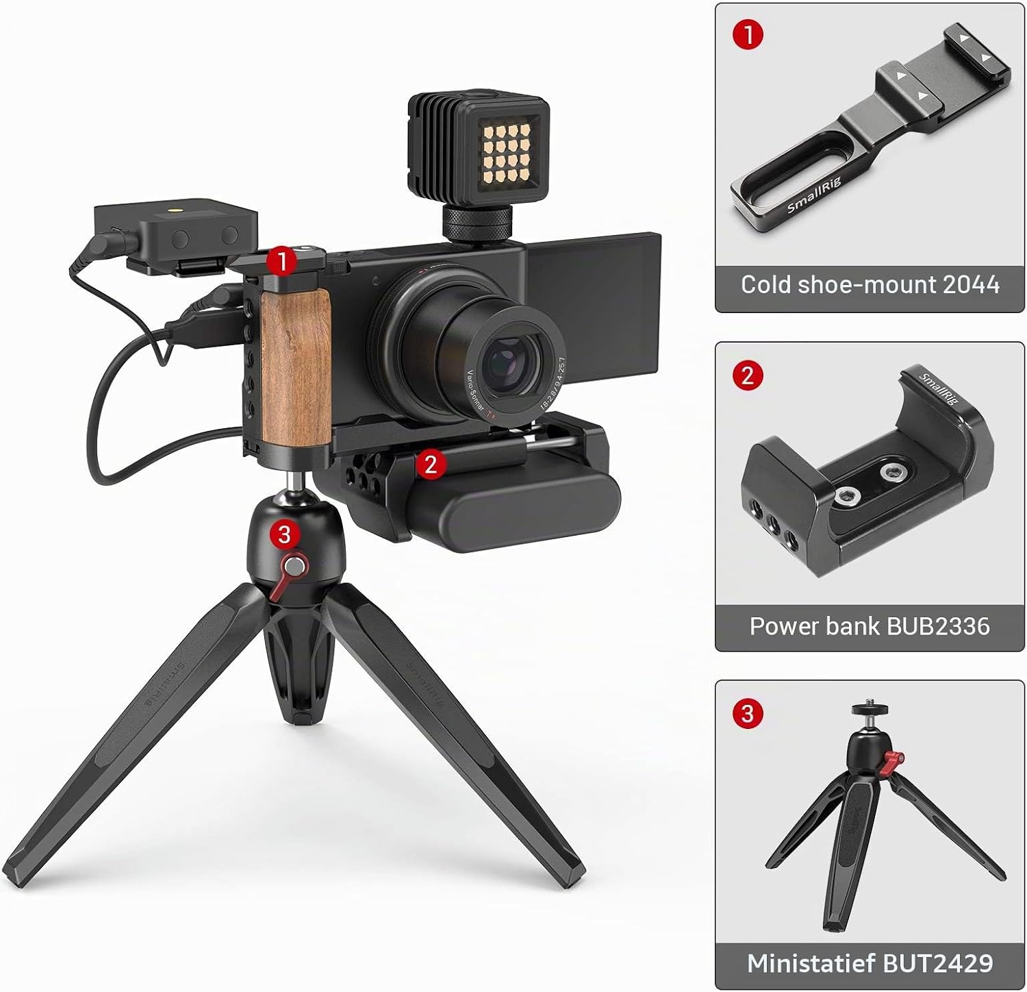 Thumbnail 6 de SMALLRIG 2936 L-beugel voor Sony ZV-1 met houten handgreep en coldshoe