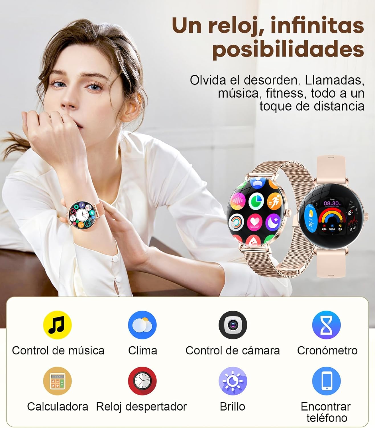 Thumbnail 3 de ESFOE Smartwatch Mujer 1.43'' AMOLED Bluetooth, Oro Rosa 💖