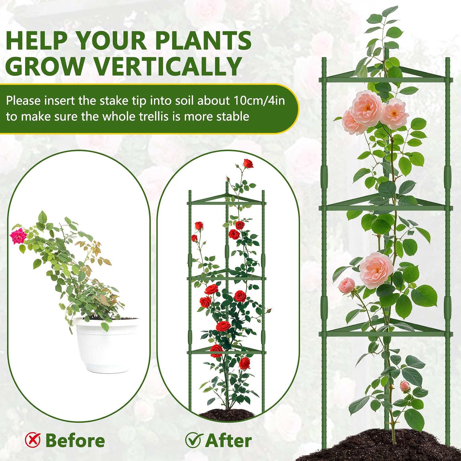 Detalle de Ergohortus TPA0201 Tomato Plant Support Cages, Adjustable 47-inch, Set of 3