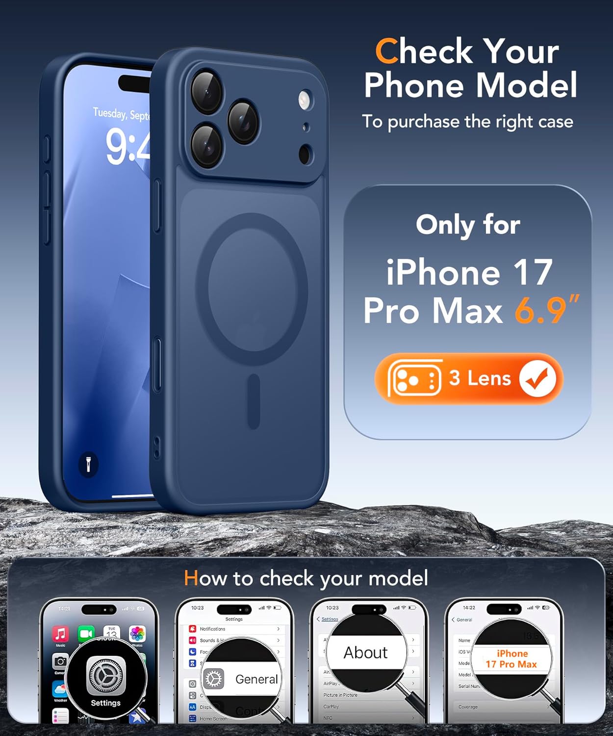 Thumbnail 1 de GOLBINBOX Magnetic Case for iPhone 17 Pro Max with Privacy Screen Protector (MagSafe-compatible) – Blue