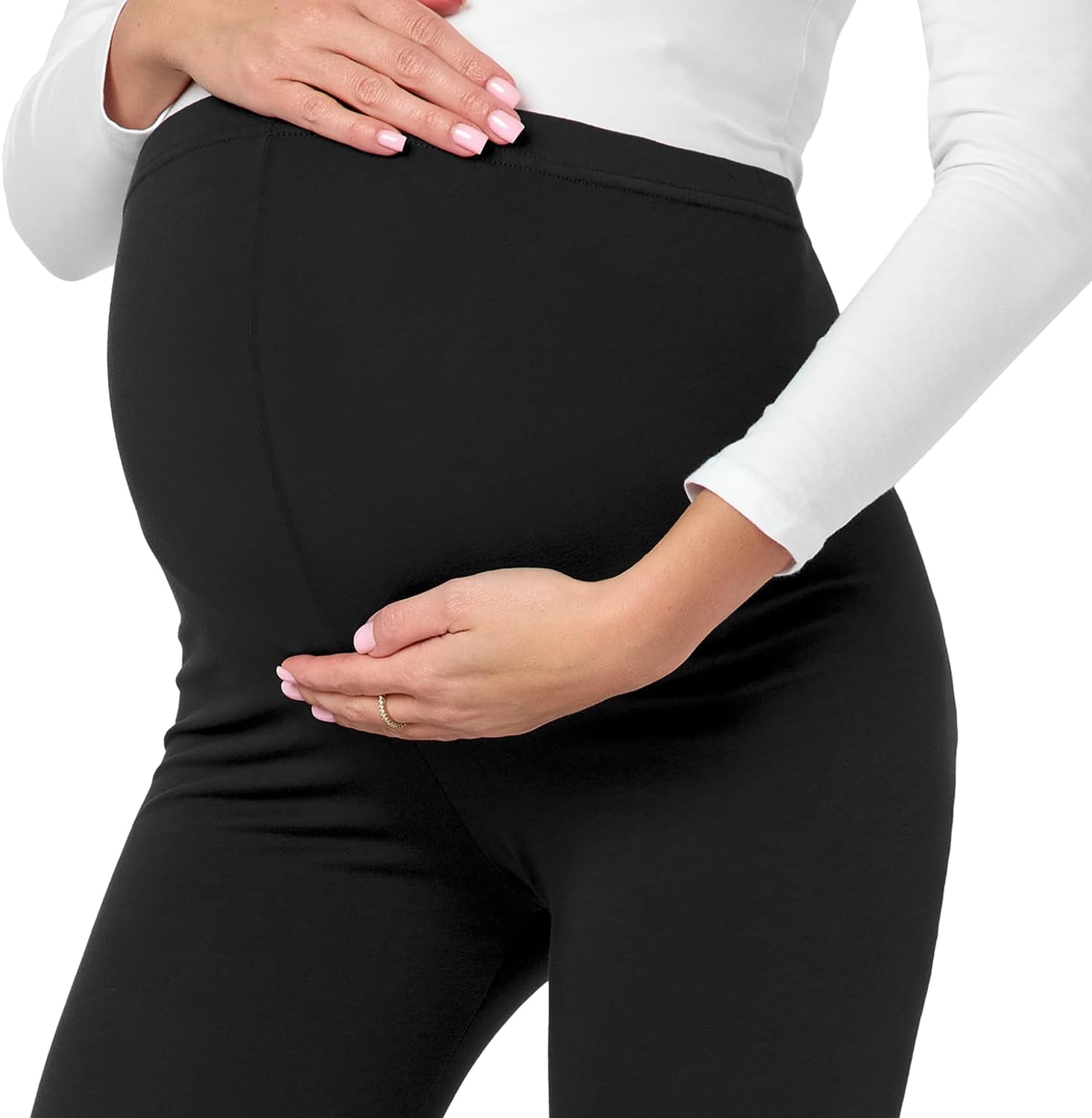 Detalle de Be Mammy Lange Umstandsleggings aus Baumwolle mit hohem Bund (Melange) – weich & elastisch für die Schwangerschaft