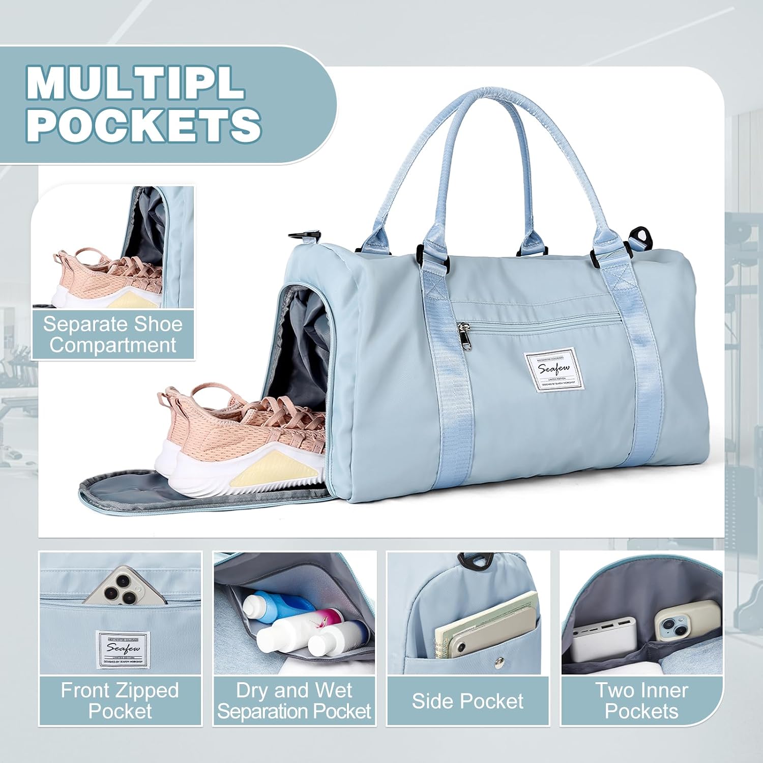 Thumbnail 3 de WEPLAN Sport Duffel Bag Himmelblau 46x25x28 cm