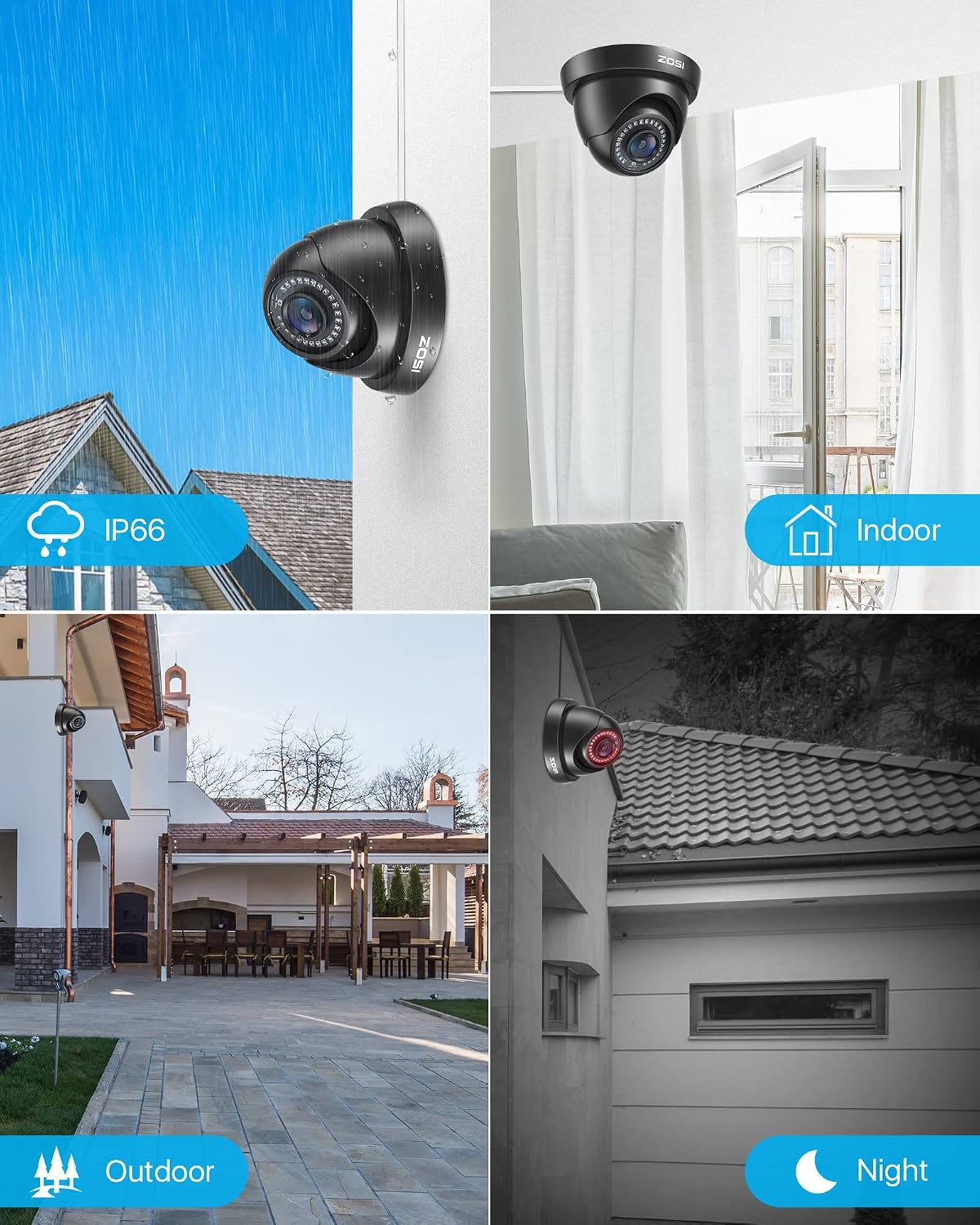 Detalle de ZOSI 4 Pack 1080P Dome Security Cameras 80ft