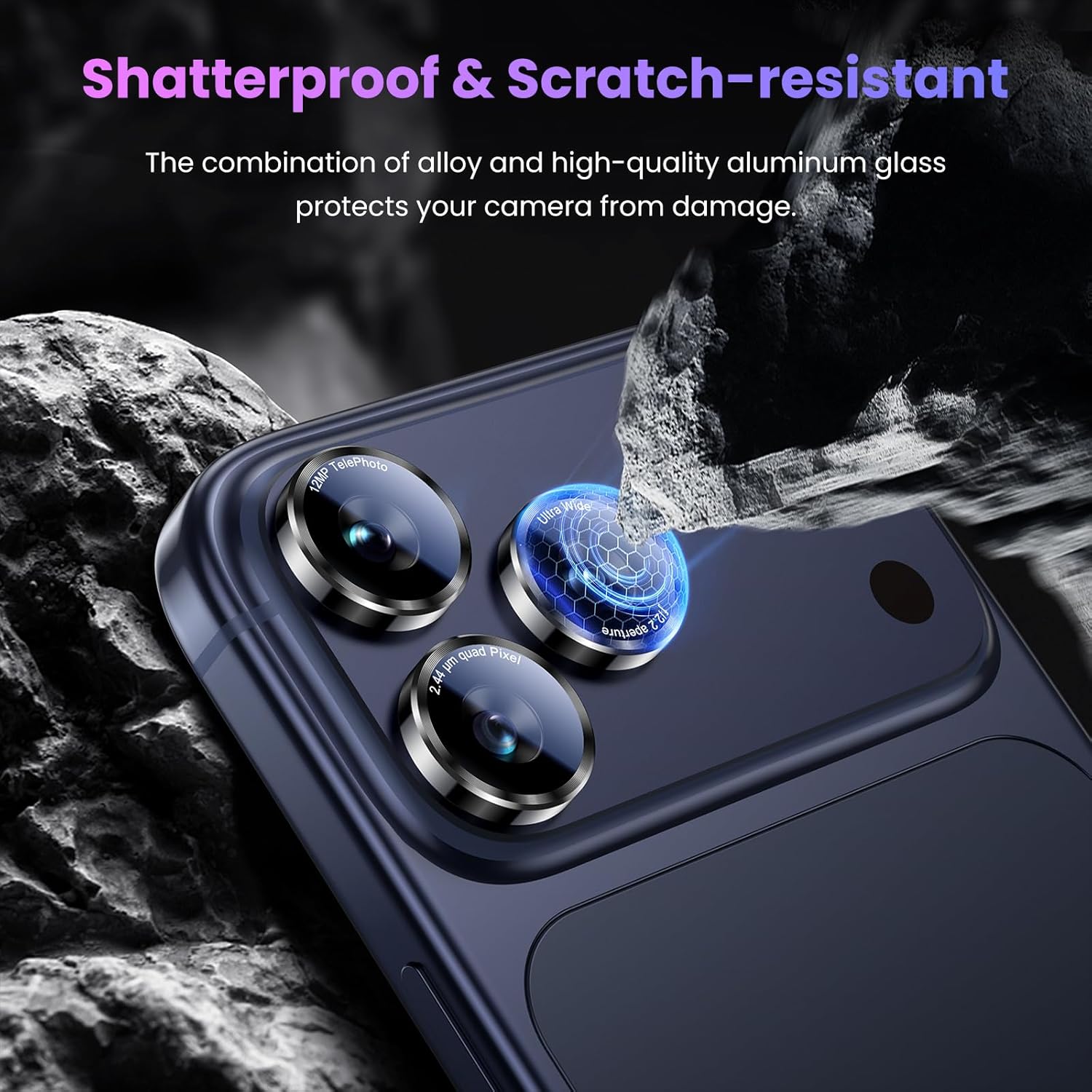 Thumbnail 1 de UniqueMe Camera Lens Protector for iPhone 17 Pro Max / 17 Pro / 16 Pro Max / 16 Pro / 15 Pro Max / 15 Pro / 14 Pro Max / 14 Pro (1 Pack, Black)