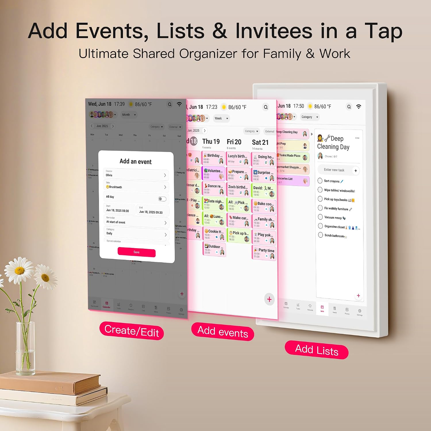 Detalle de BIGASUO 15.6" digital calendar for families