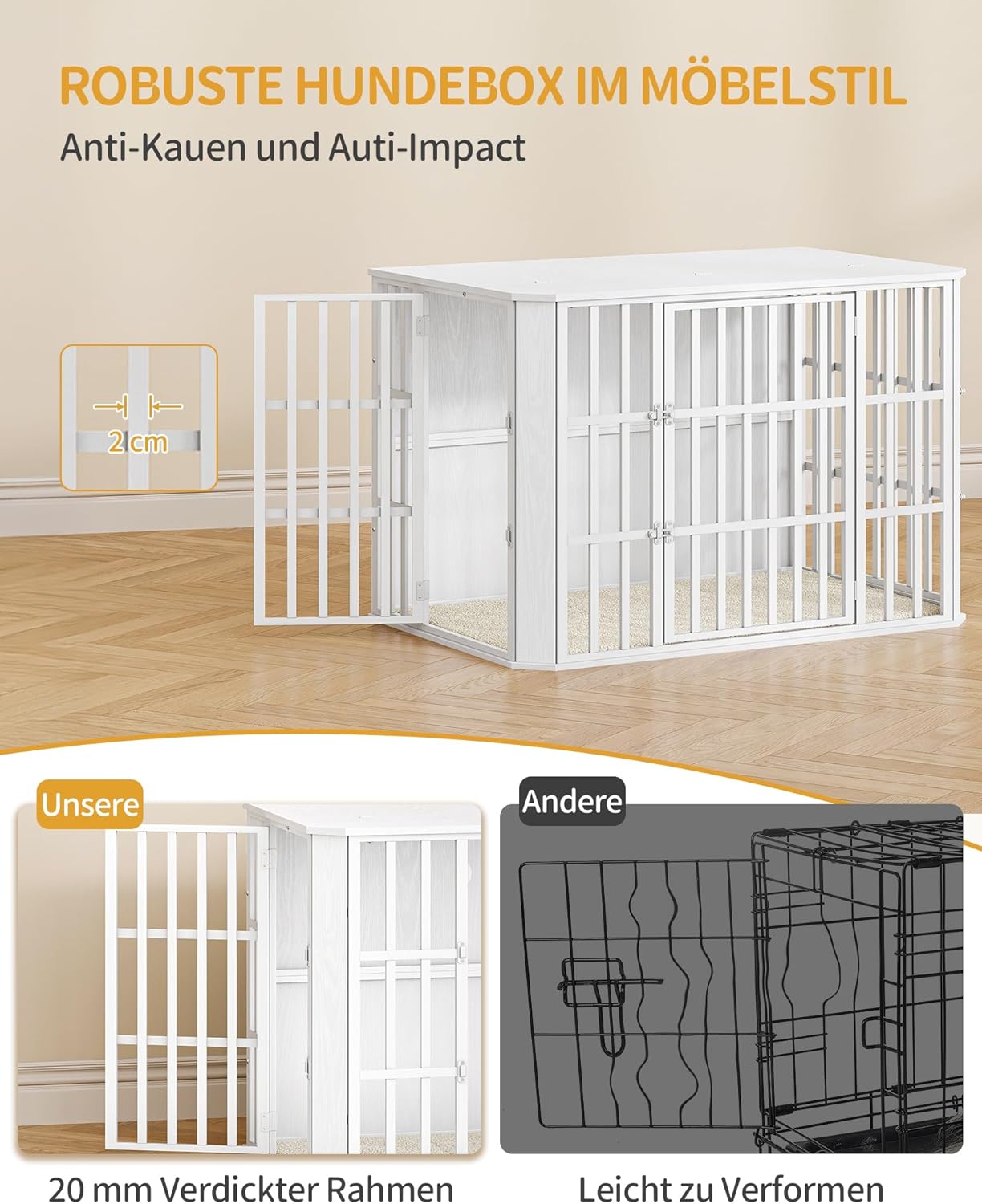 Thumbnail 4 de Hzuaneri Hundekäfig-Möbel DFC86813W: robuste Holz-Hundebox mit Futtertür oben und Mehrtür-Design