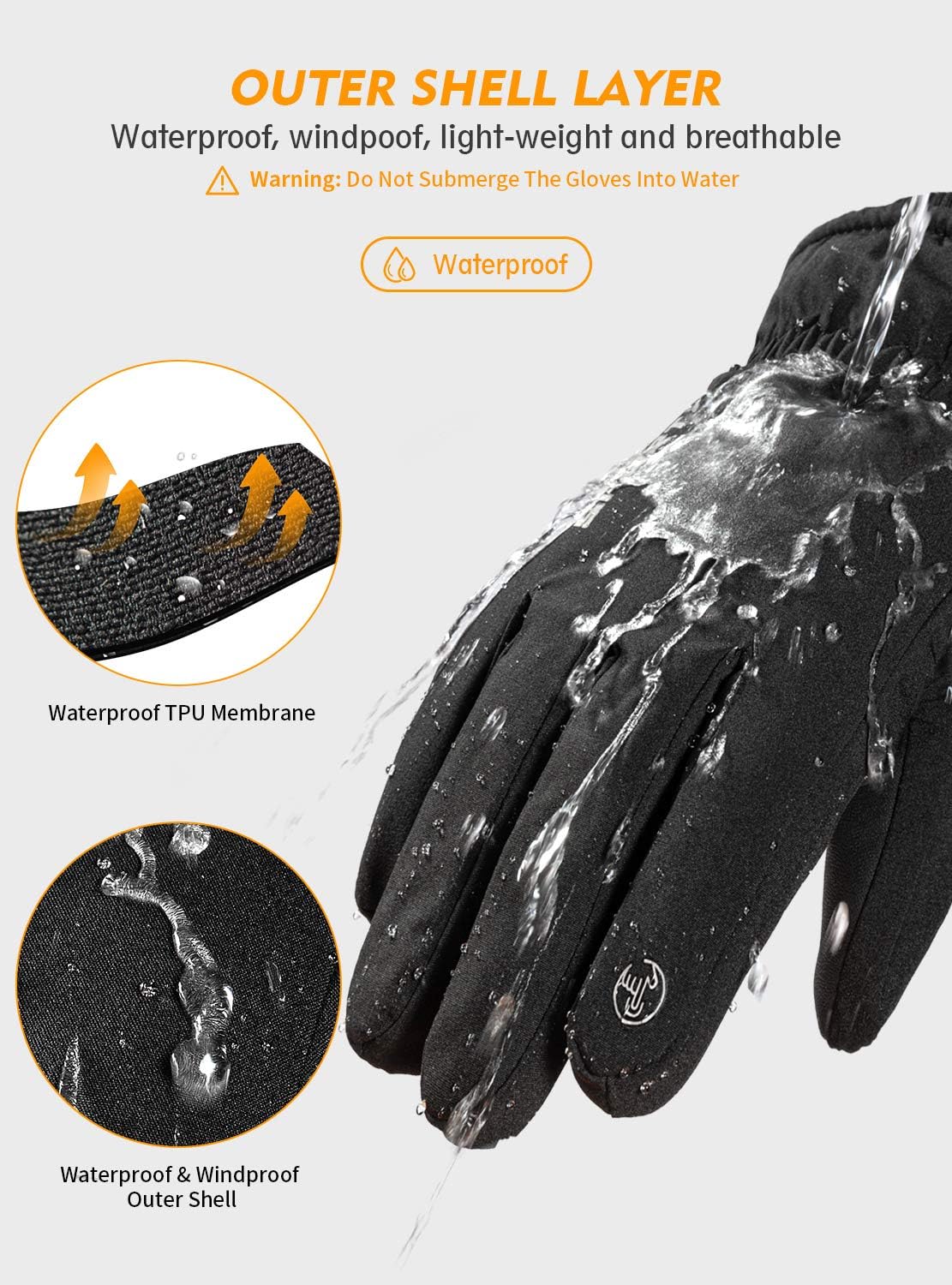 Detalle 2 de TRENDOUX Winter Waterproof Thermal Gloves 3M Thinsulate