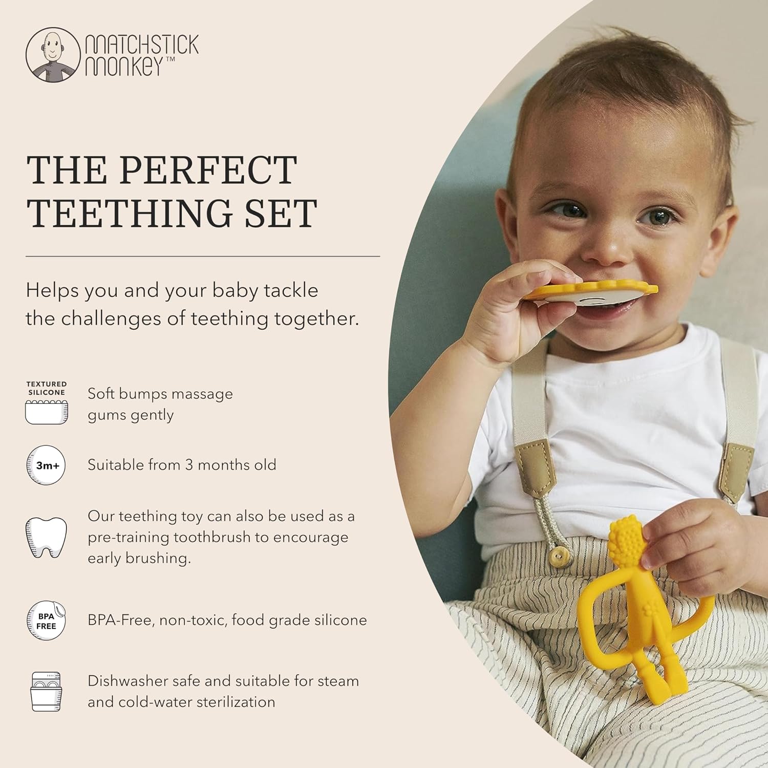 Detalle de Matchstick Monkey Antimicrobial Teething Starter Set (Ludo Lion) – teethers and silicone finger toothbrushes for 3+ months