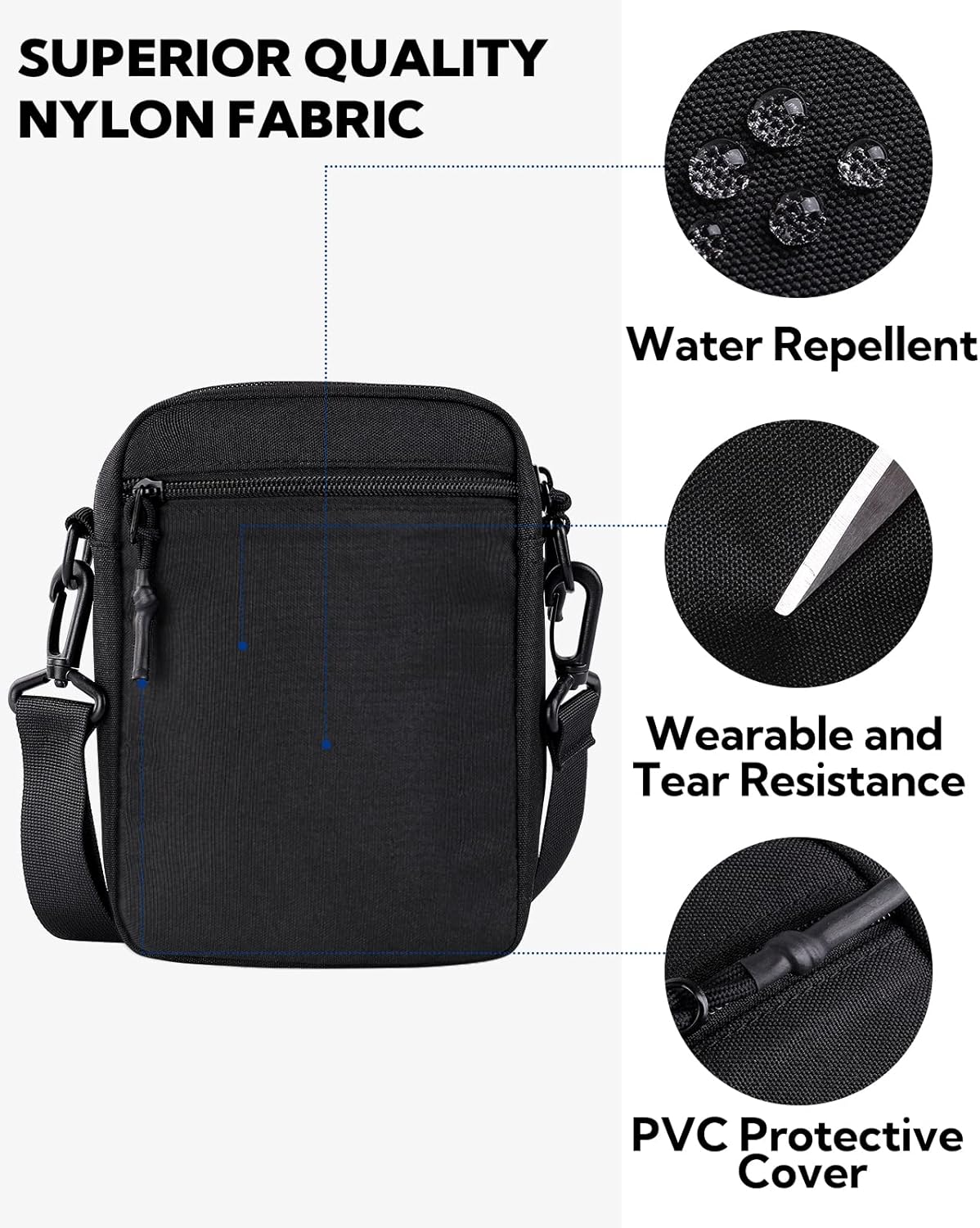 Thumbnail 5 de WATERFLY Umhängetasche Schultertasche Messenger Bag – kompakte Nylon-Tasche für Alltag und Reisen