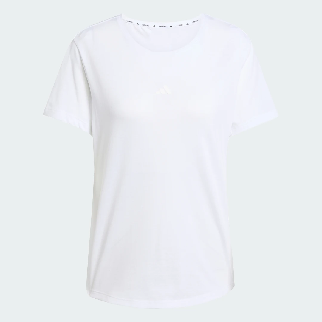 Detalle 2 de Camiseta Yoga Essentials de Adidas: blanco, cómoda y versátil para tus sesiones