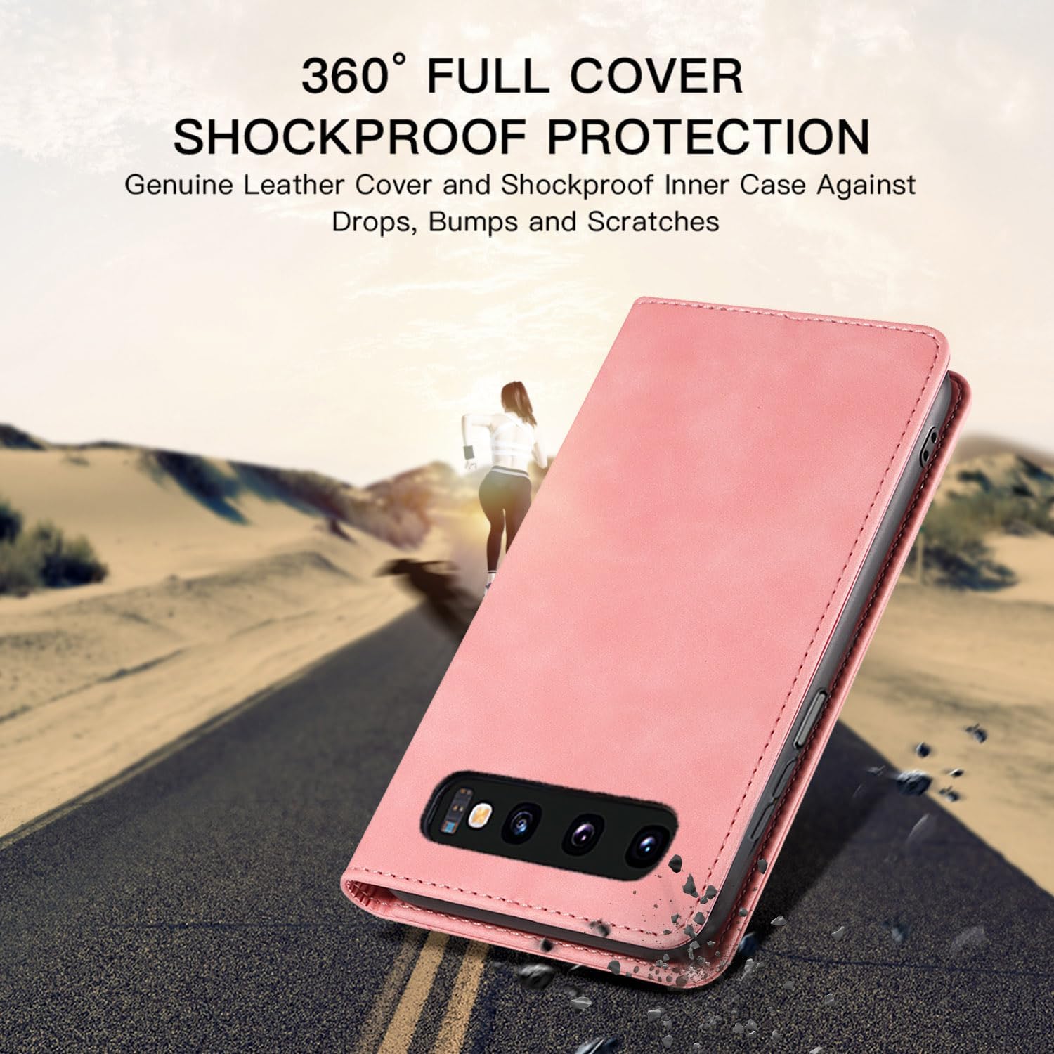 Thumbnail 4 de Leaisan Handyhülle für Samsung Galaxy S10 (Flip Cover, Premium-Kunstleder) in Rose Gold – mit Kartenfächern und Standfunktion