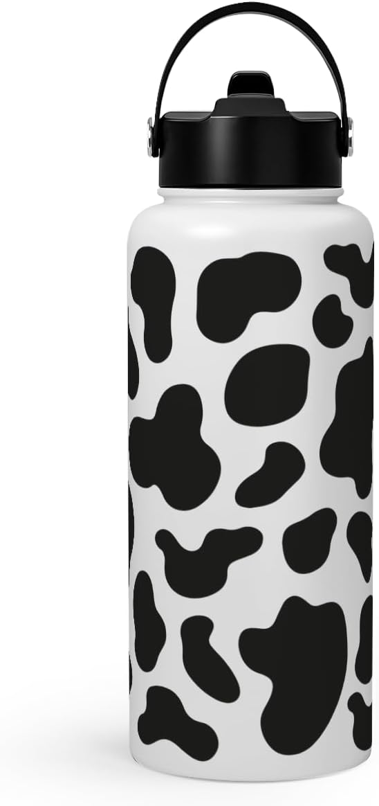 Detalle de SANDJEST SJ-DW-SS-WB32SL Cow Print Insulated Stainless Steel Water Bottle, 32 oz