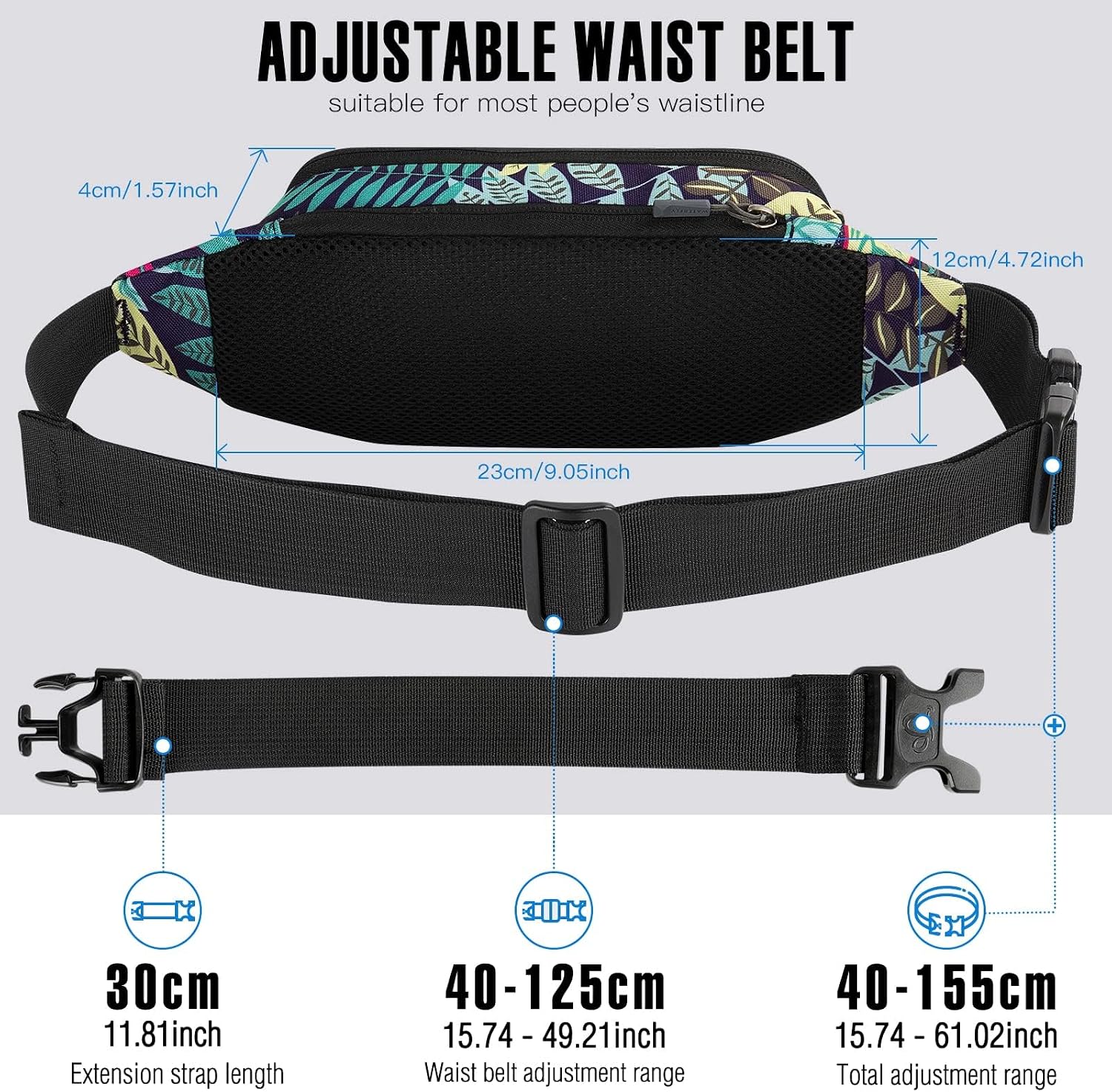 Detalle de WATERFLY Bauchtasche/Hüfttasche für Herren & Damen – kleine Gürteltasche mit Verlängerungsgurt, Outdoor & Reise