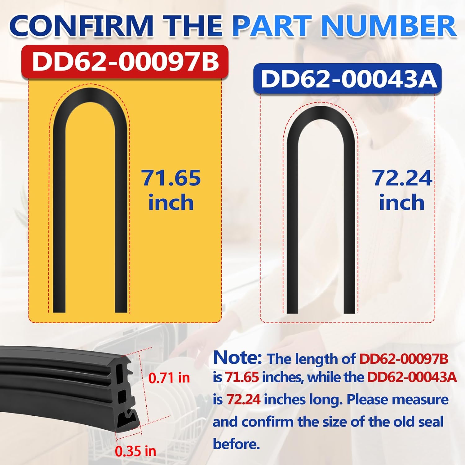 Detalle de Surqia DD62-00097B Dishwasher Door Gasket, 75.8-Inch Rubber Seal