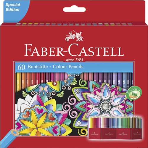 Detalle de FABER-CASTELL Coffret Castle, 60 crayons de couleur – Crayons en bois à mine de 3,6 et forme hexagonale