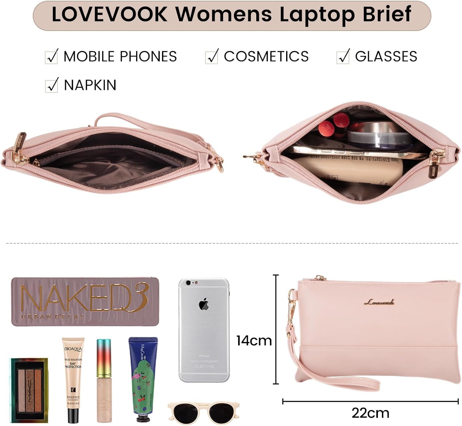 Thumbnail 6 de LOVEVOOK 15.6 Inch Laptop Tote for Women – Pink PU Leather with Detachable Clutch
