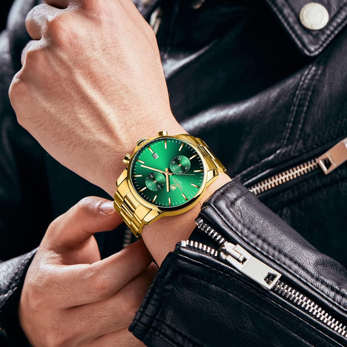 Thumbnail 4 de Affute Orologio da uomo in acciaio inox e metallo, cronografo al quarzo impermeabile (3 ATM) con data e lancette colorate