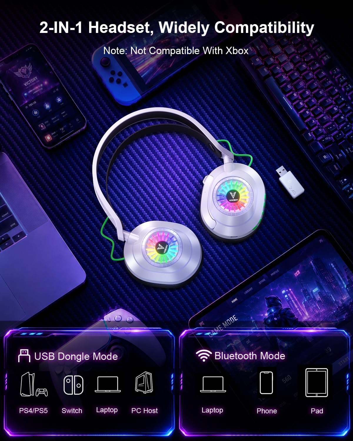 Detalle de Vakedy HW10 Wireless Gaming Headset 50H