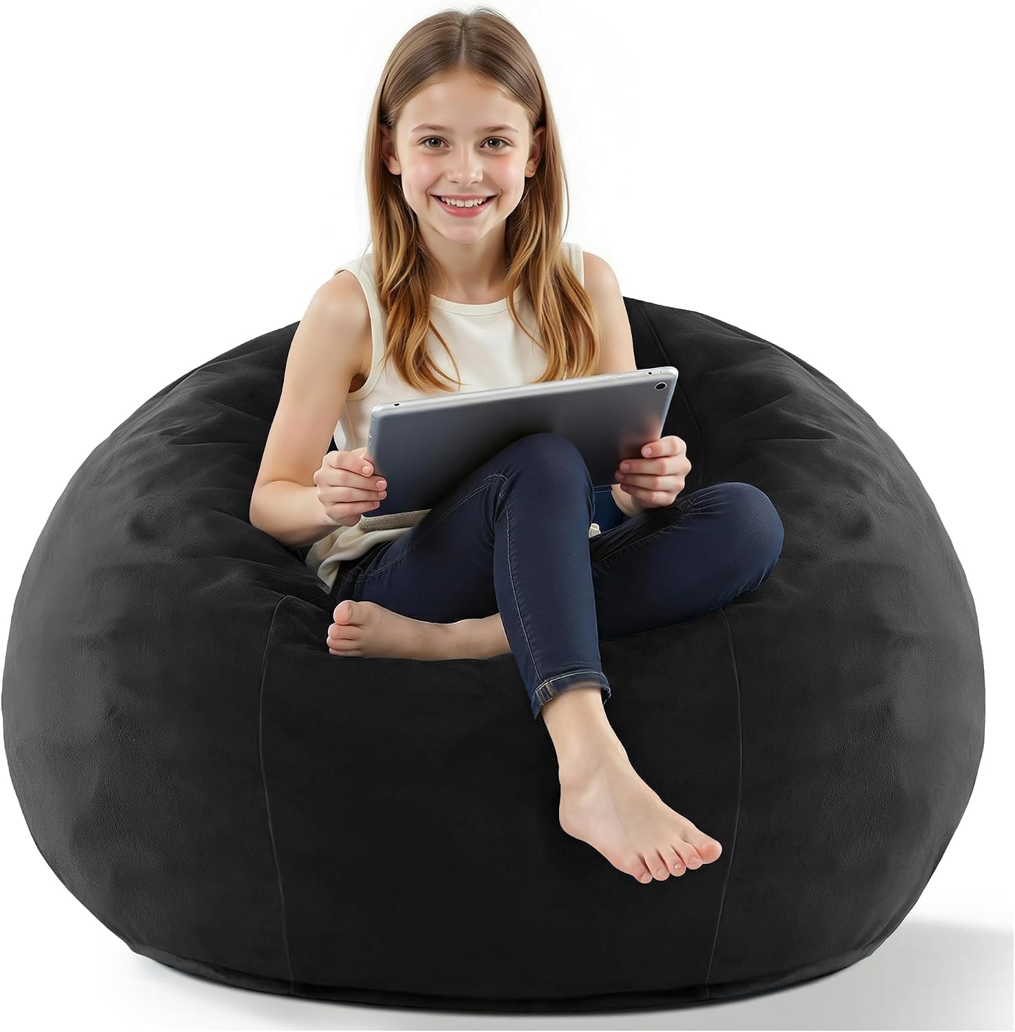 Detalle de HABUTWAY YS02-064-BLACK-CA 2-Foot Bean Bag Chair, Black Velvet