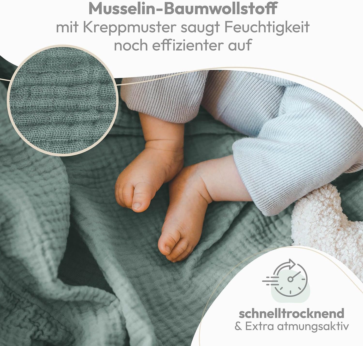 Thumbnail 2 de Laleni Spucktücher Baby – 10er Set aus reiner Baumwolle, Musselin 70x70 cm, schadstofffrei & saugstark
