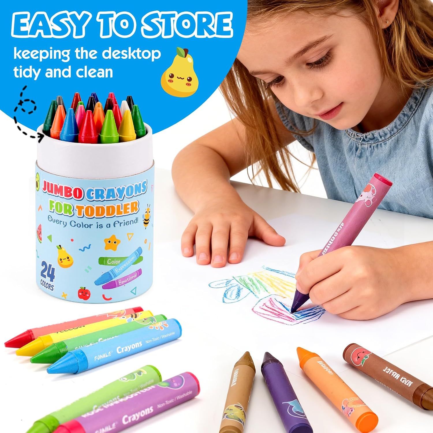 Detalle de FUMILE 24-Count Jumbo Crayons, Washable Multicolor Set for Toddlers