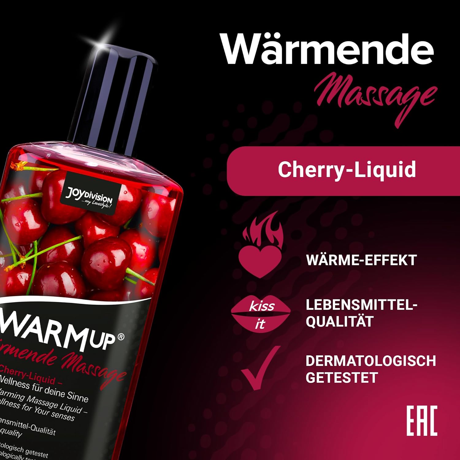 Detalle de JOYDIVISION WARMup 150 ml Massageliquid – Wärme-Effekt, Kirschduft und vegane Rezeptur