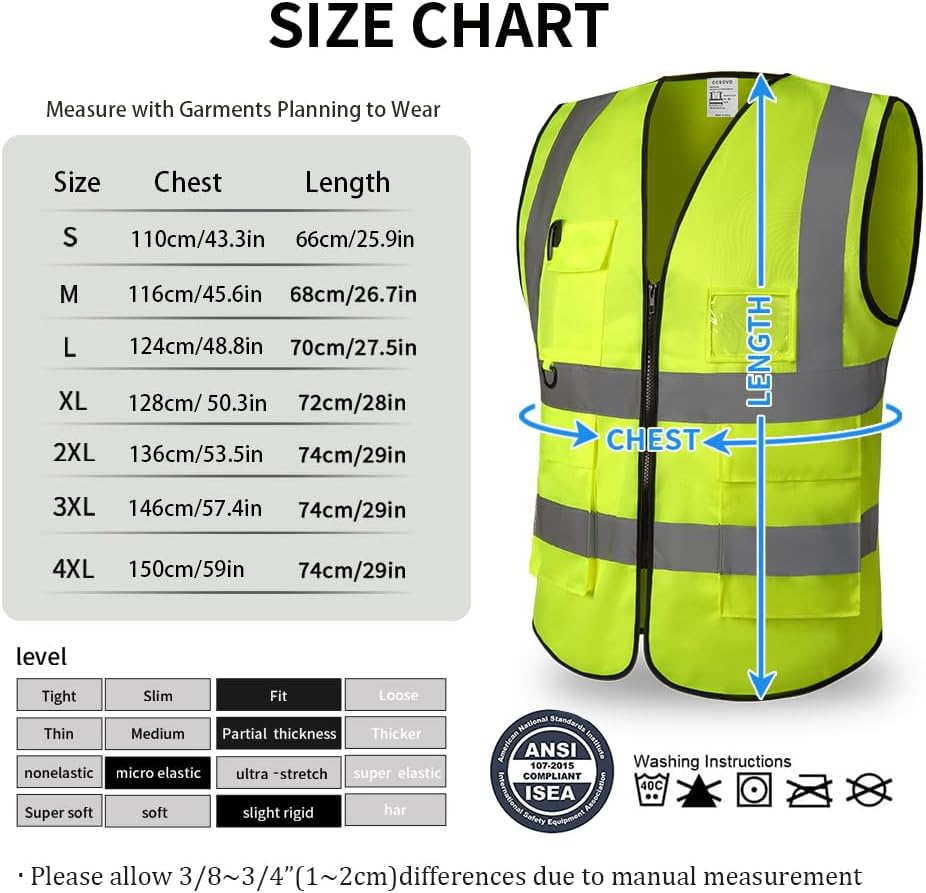 Detalle de Hi Vis Vests for Women Men – High Visibility Reflective Safety Vest (Breathable, Zipper Pocket) for Work & Outdoor Use