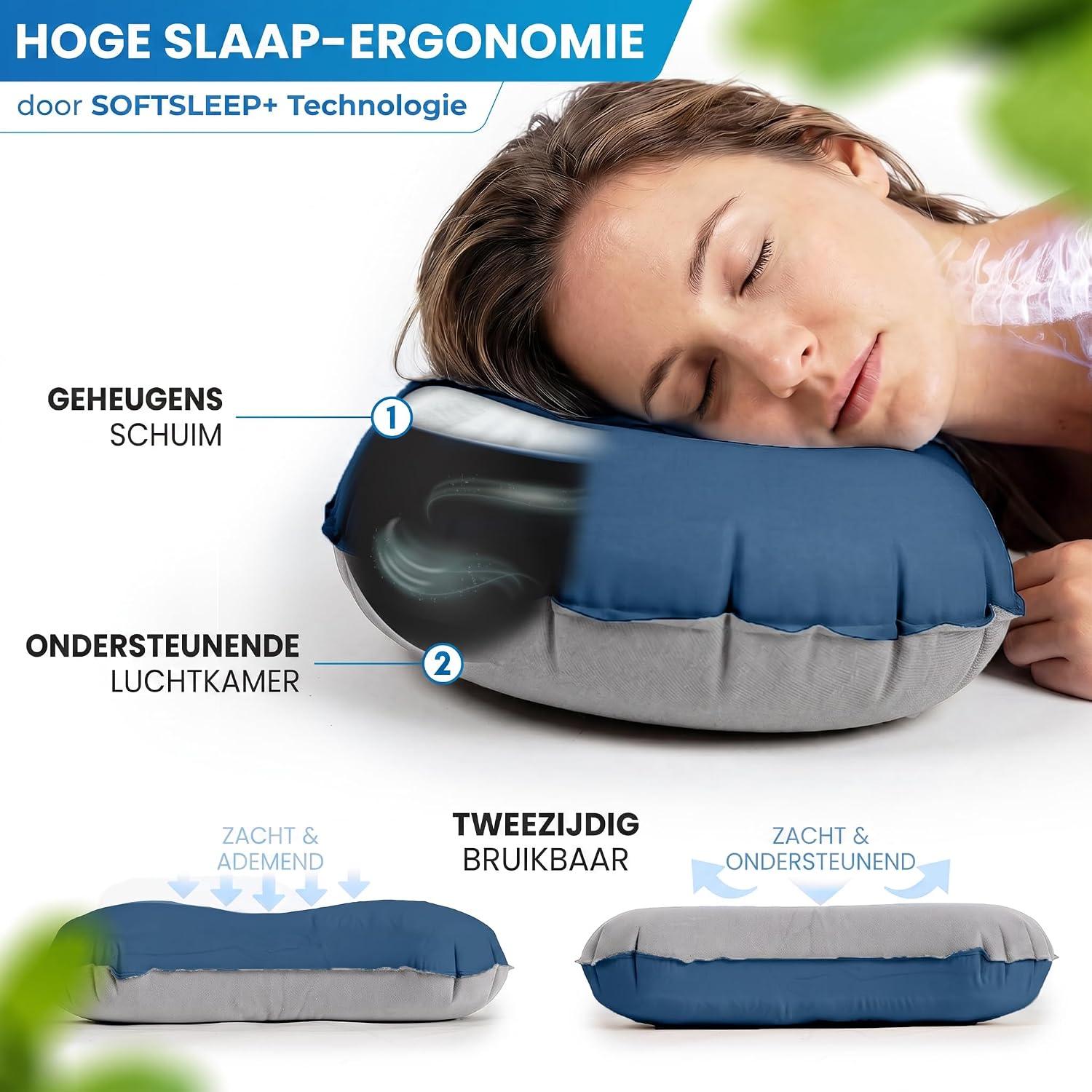 Thumbnail 3 de NORDMUT PLW-SML-NVY opblaasbaar kampeerkussen met traagschuim, blauw
