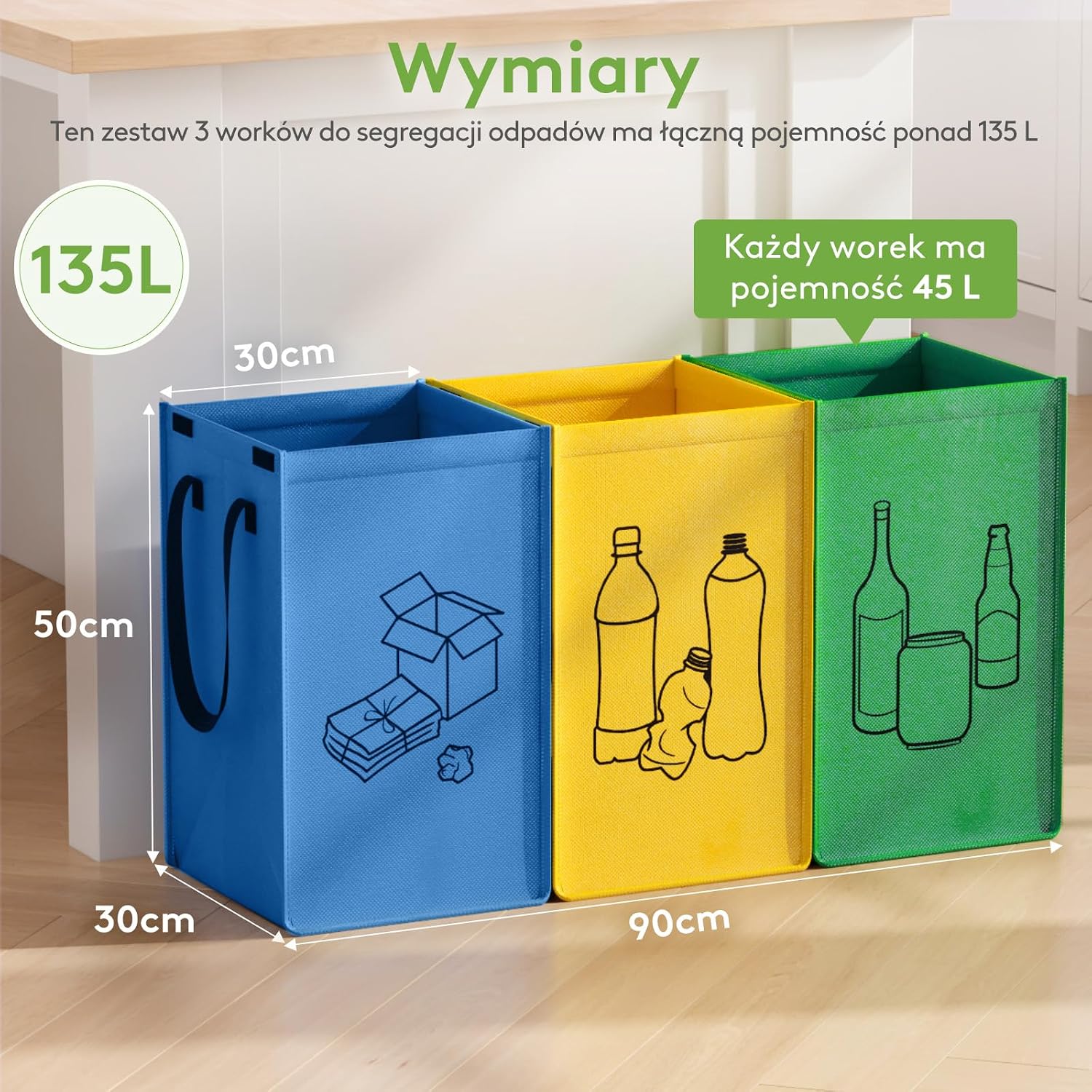 Detalle 2 de Lifewit system segregacji odpadów, 3 worki 45 l z włókniny 160G