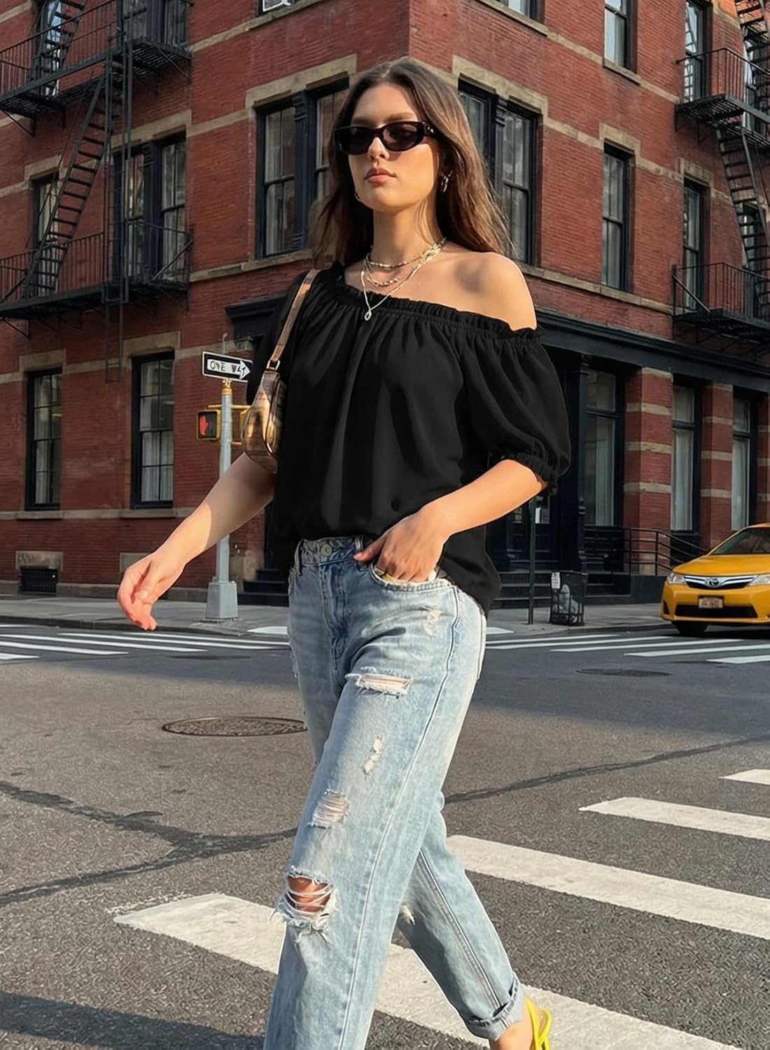 Detalle de EVALESS Off the Shoulder Blouse for Women — Dressy Casual Puff Sleeve Top (2026)