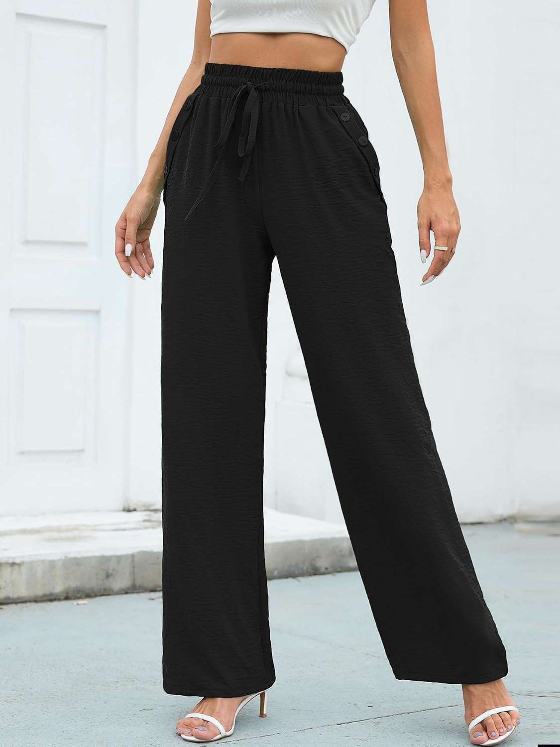 Detalle 2 de Heymoments Women's Wide-Leg Lounge Pants with Drawstring Waist and Pockets