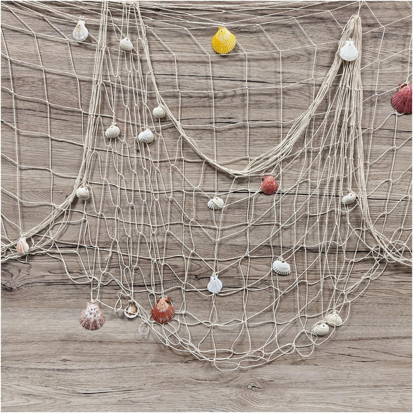 Detalle 2 de Ensemble de décoration maritime COM-FOUR® : filet de pêche avec coquillages et maille photo