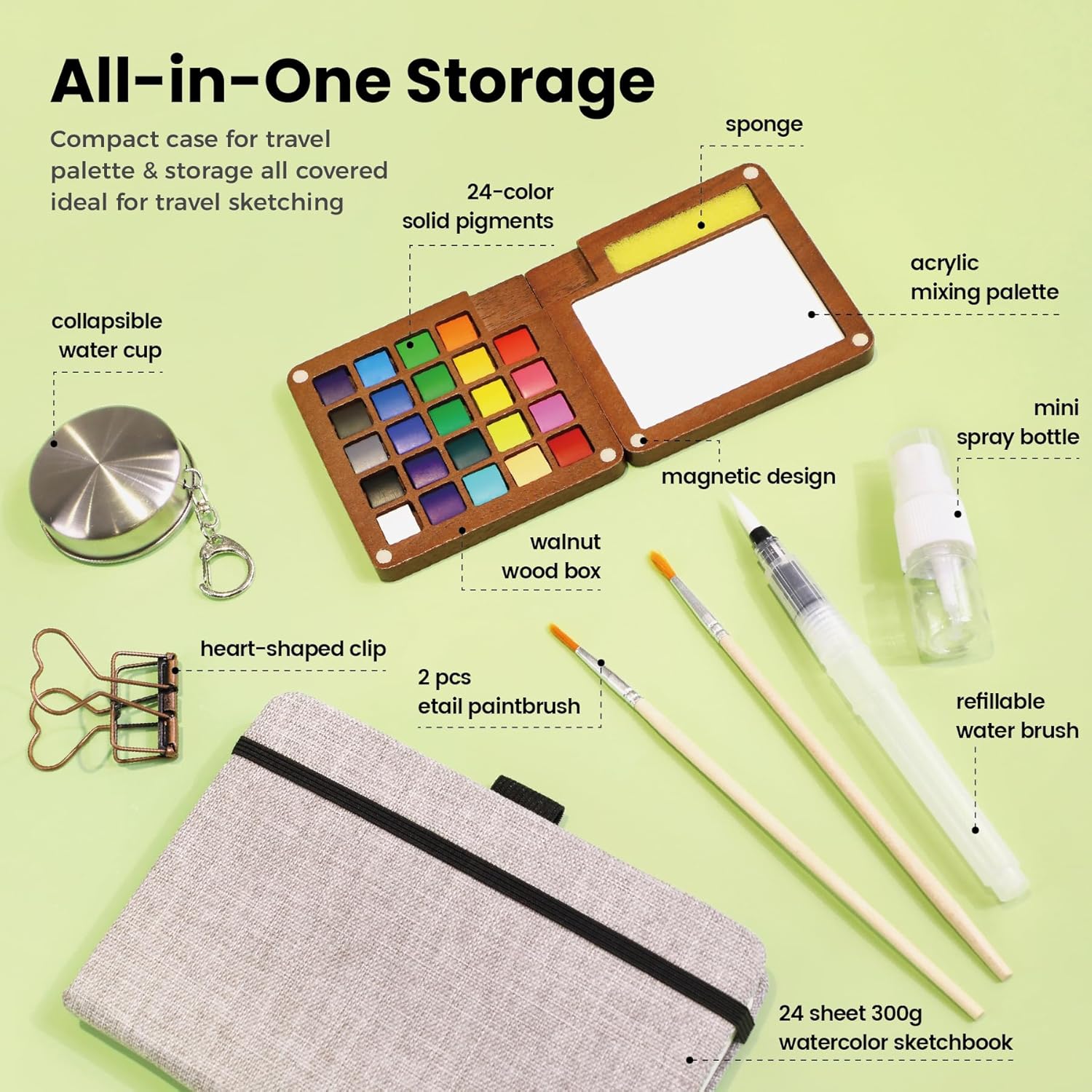 Detalle 2 de Pagather 24 Colors Mini Watercolor Travel Set: Portable All-in-One Kit for Creatives