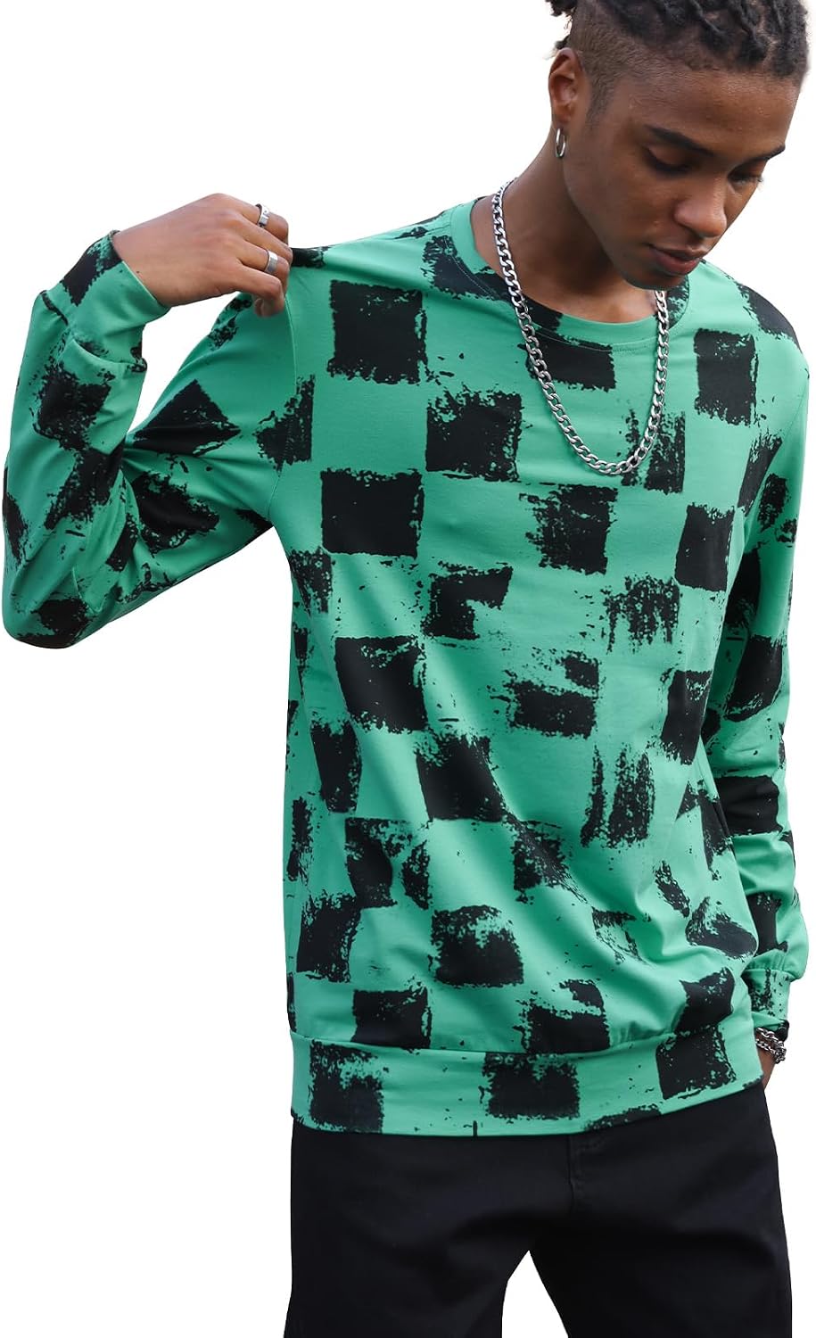 Thumbnail 4 de PCEAIIH Men's Printed Checkerboard Long Sleeve T-Shirt