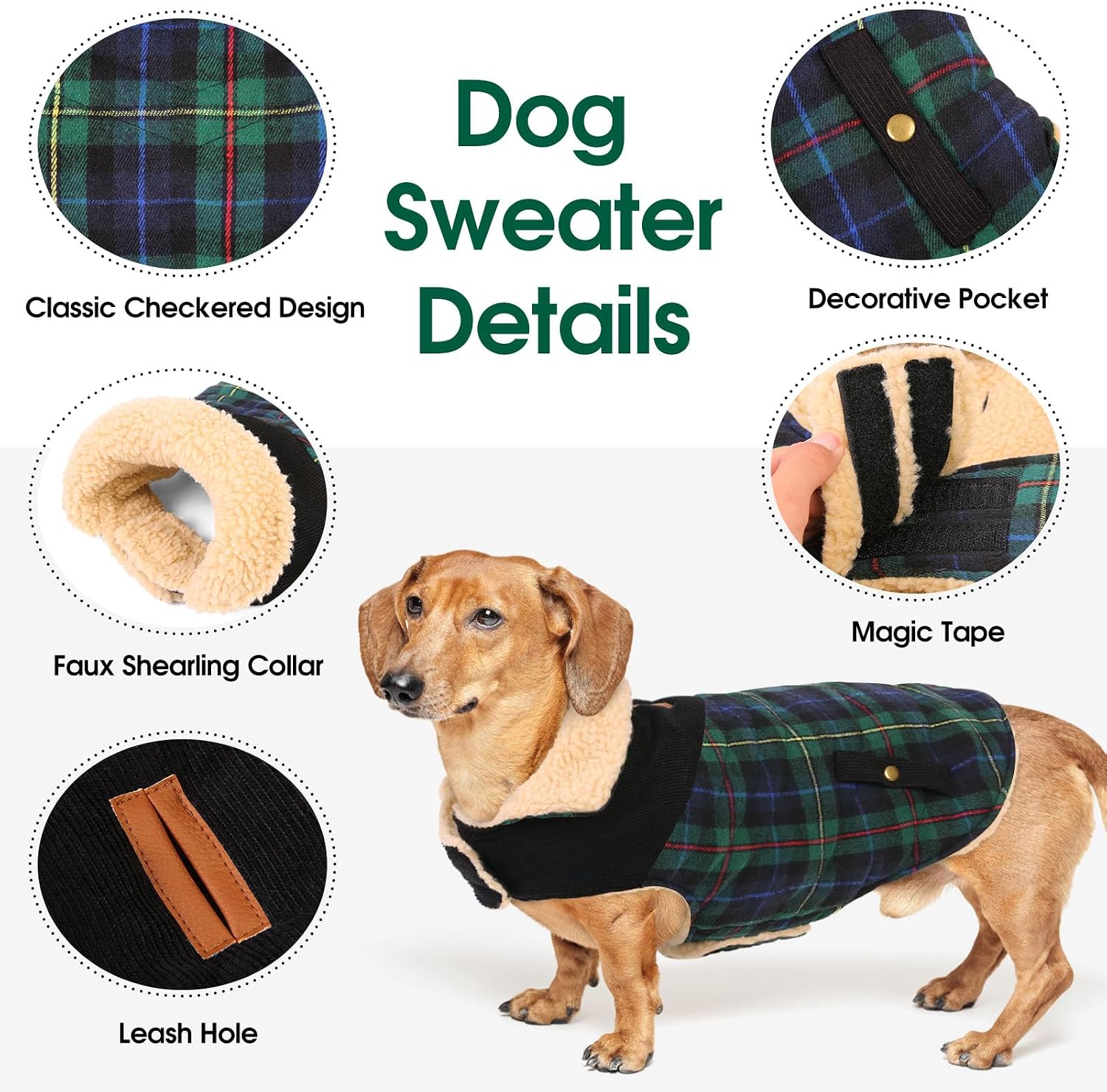 Detalle 2 de CITÉTOILE Dog Coat – Warm Fleece-Lined Dog Jacket (Green, XS) for Small & Medium Dogs