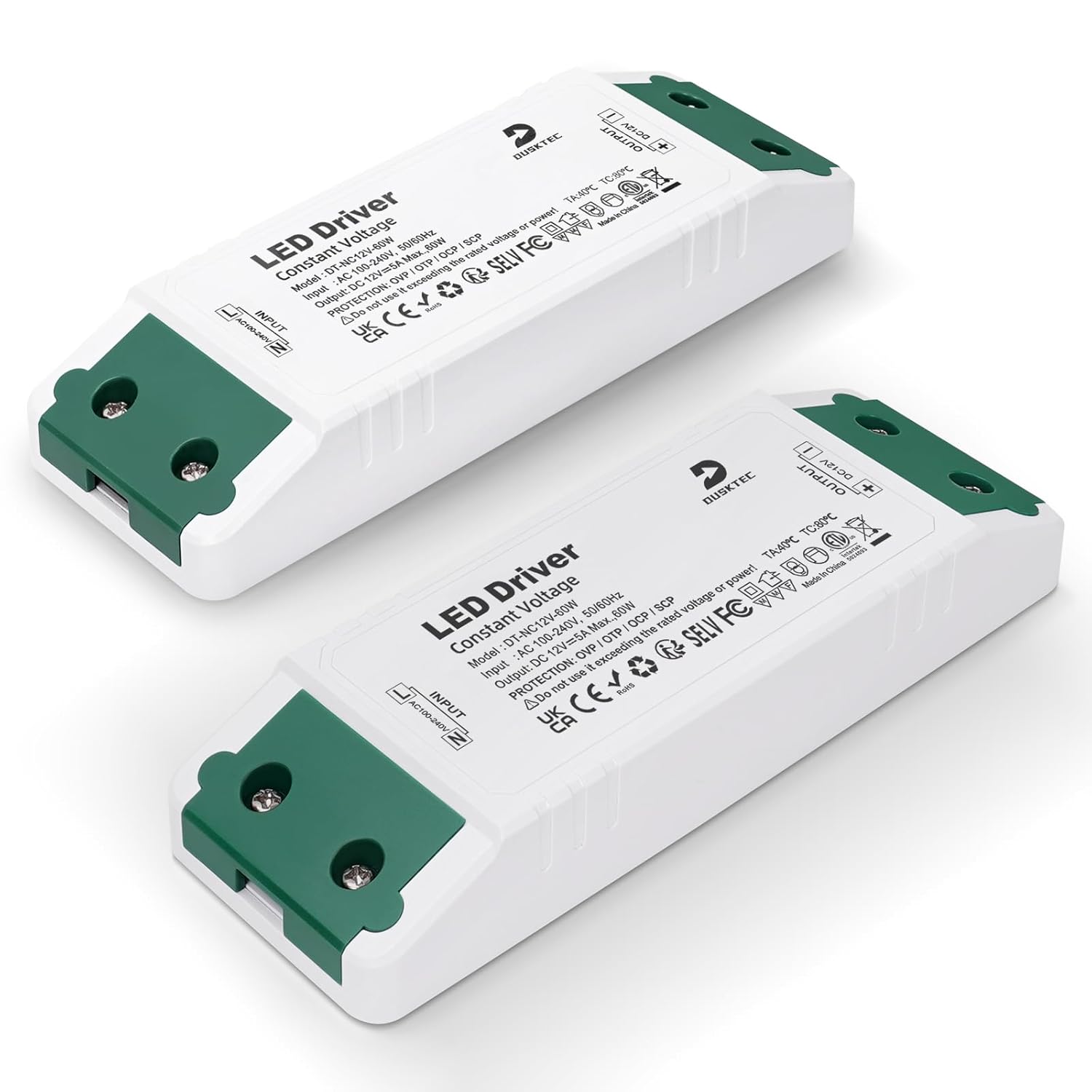 Detalle de DUSKTEC 12V 60W LED Driver (2 Pack) – Compact Constant Voltage Transformer for 12V LED Lighting