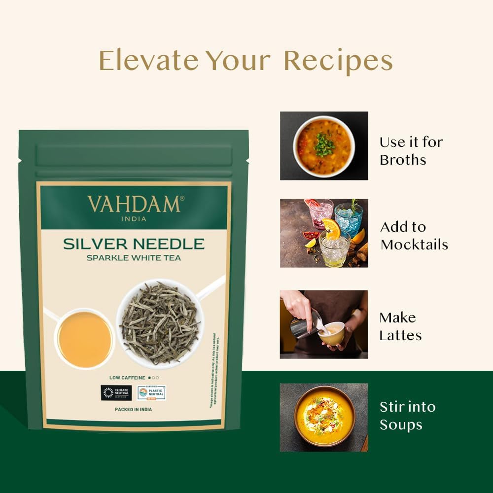 Detalle de VAHDAM Thé Blanc Silver Needle — 50 g en vrac, thé blanc pur à faible caféine