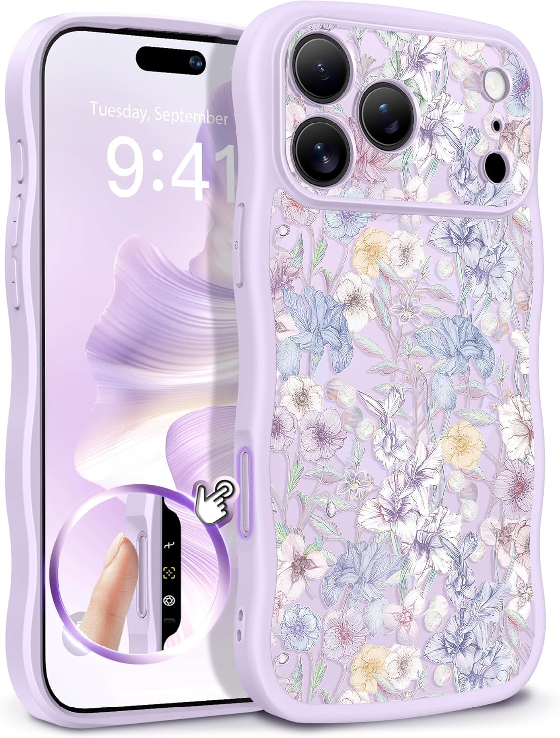 Detalle de GVIEWIN for iPhone 17 Pro Case with MagSafe — Curly Wave Edge, Full Camera Protection, Floral Translucent Shockproof