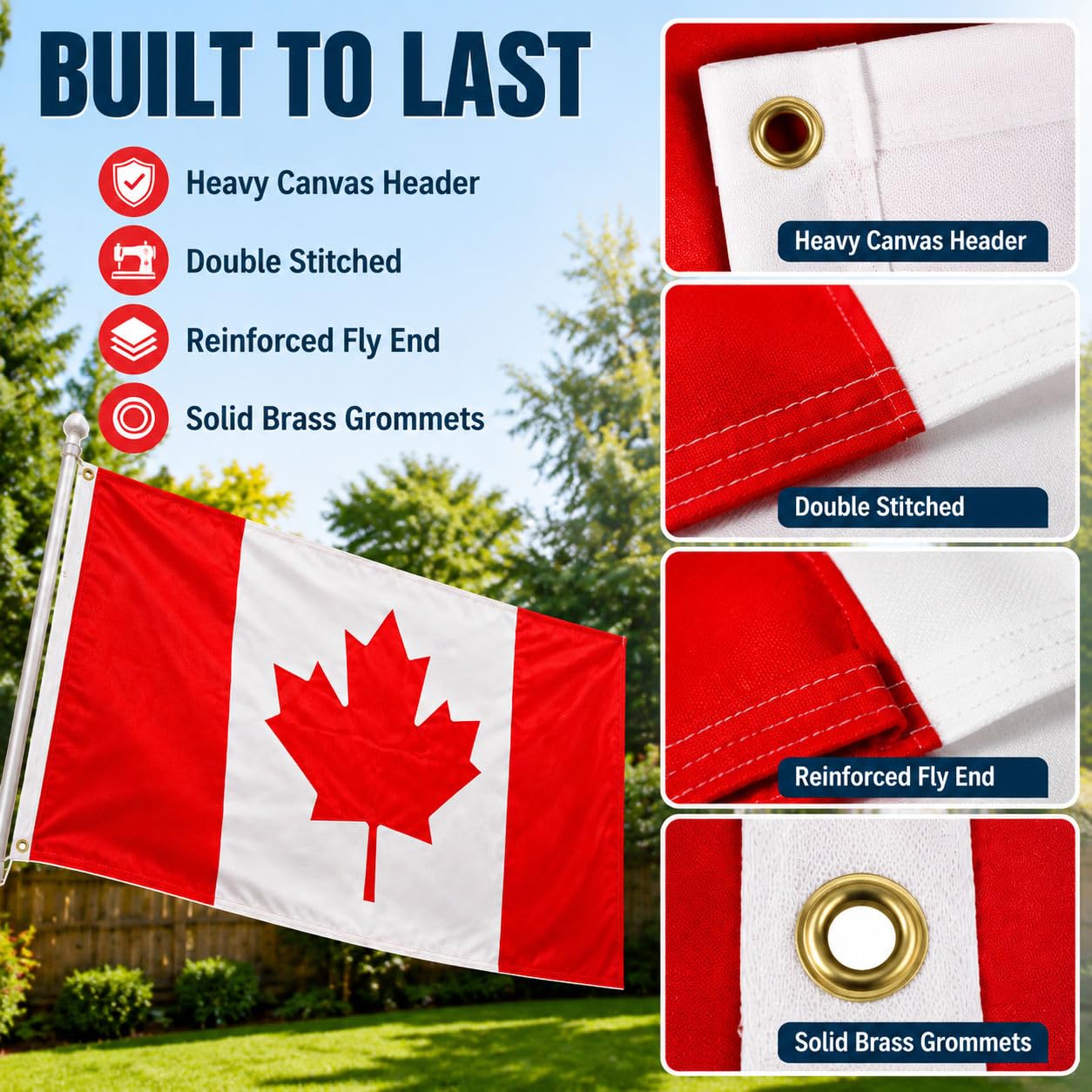 Detalle de Aquaivis 3×5 Canadian Flag, 220D Oxford Nylon with Embroidered Maple Leaf