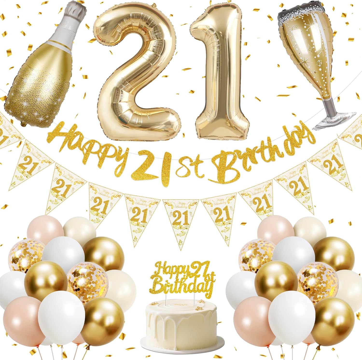 Detalle de 21st Birthday Decorations for Her: Gold, Pink & White Party Kit with 40in '21' Balloon