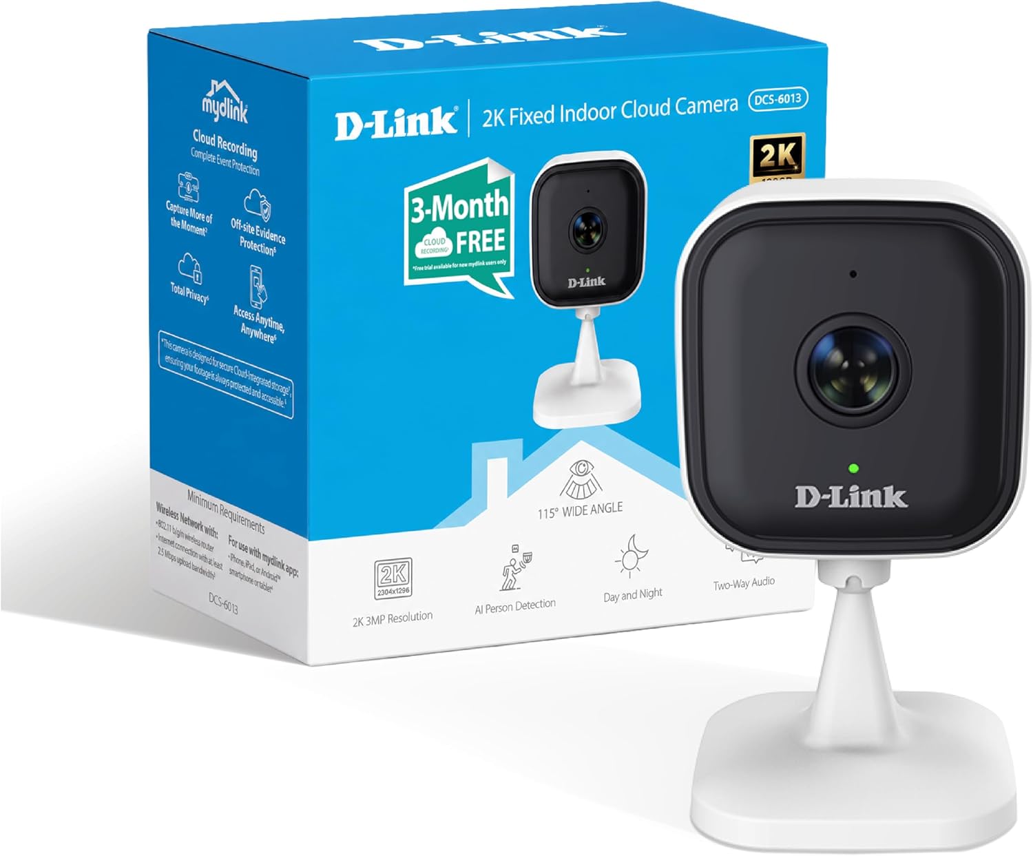 Detalle de D-Link DCS-6013 – kamera wewnętrzna Wi-Fi 2K, 3 MP, AI i pole widzenia 115°