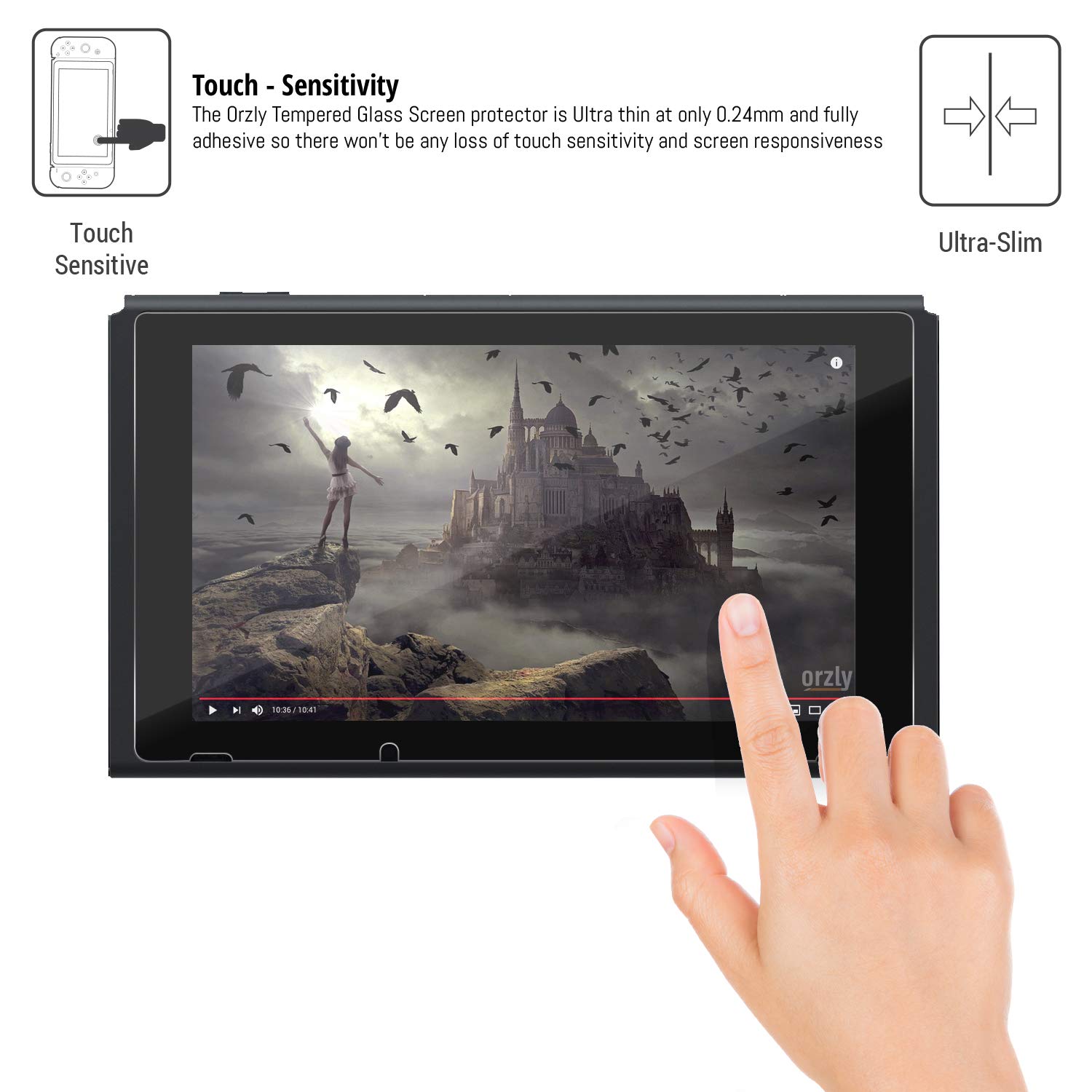 Detalle de Orzly Premium Tempered Glass Screen Protectors Twin Pack for Nintendo Switch (0.24mm, 2-Pack)