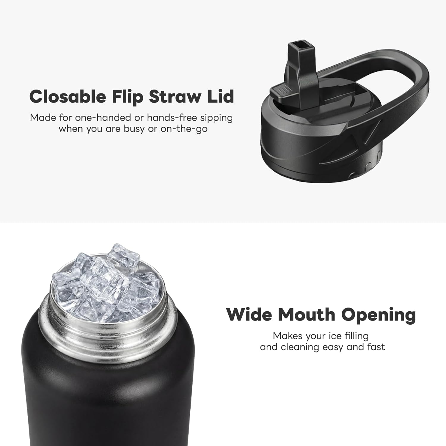Thumbnail 2 de CIVAGO insulated stainless steel water bottle with straw (750ml) in black