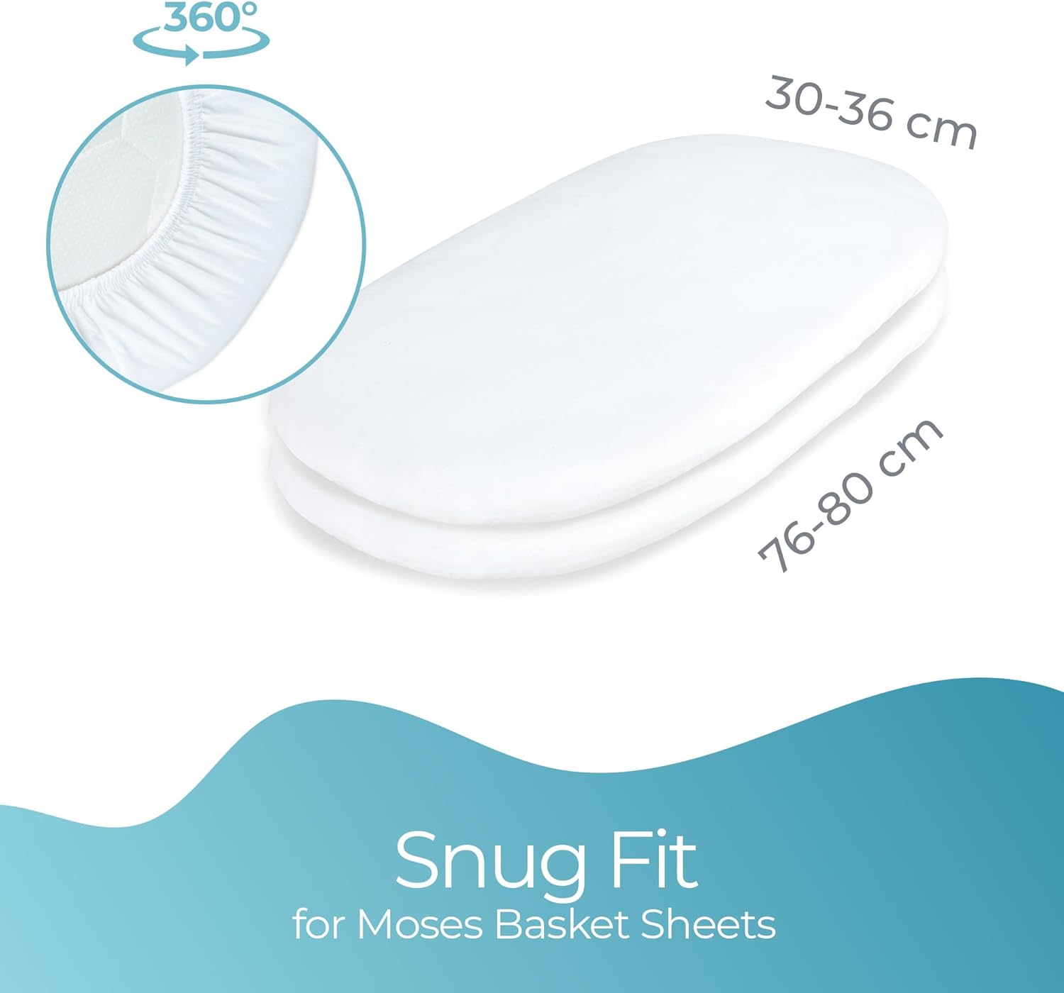 Thumbnail 5 de Comfier Sleep White Moses Basket Sheets 30x76cm (2 Pack) – Organic Cotton fitted pram & moses basket sheets