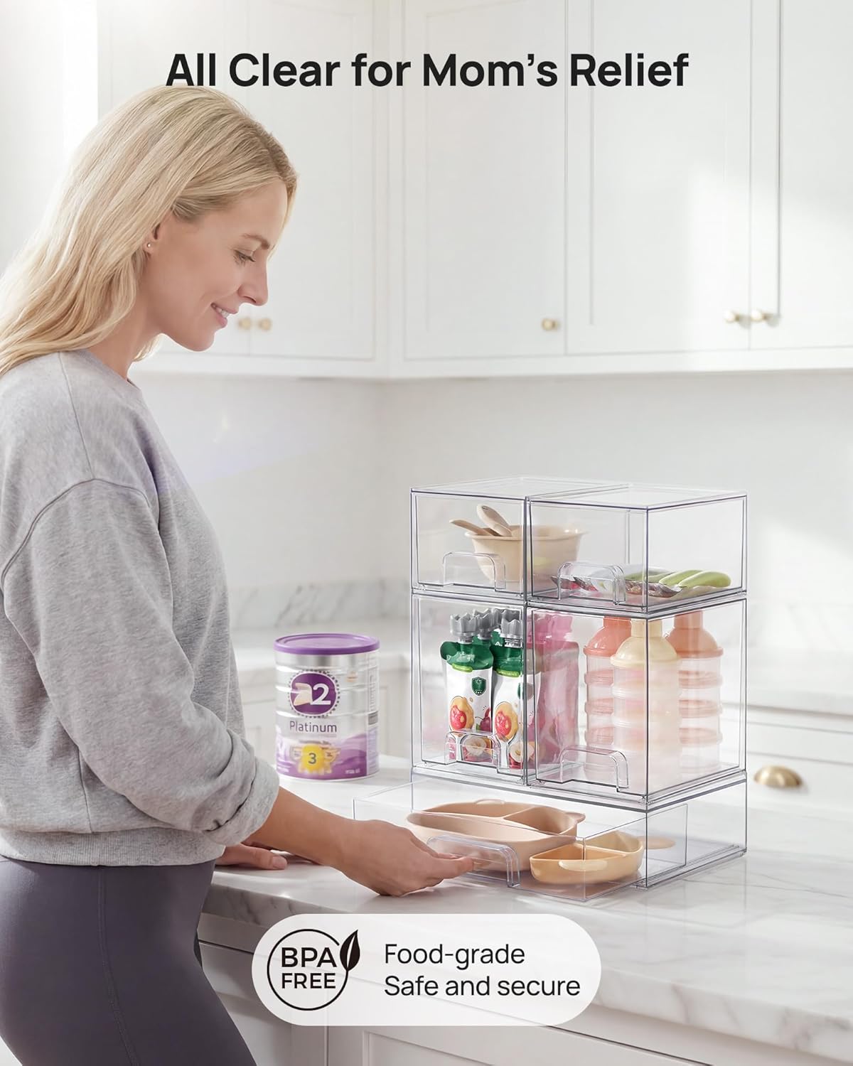 Thumbnail 4 de Vtopmart Stackable Storage Drawers 5 Clear Bins